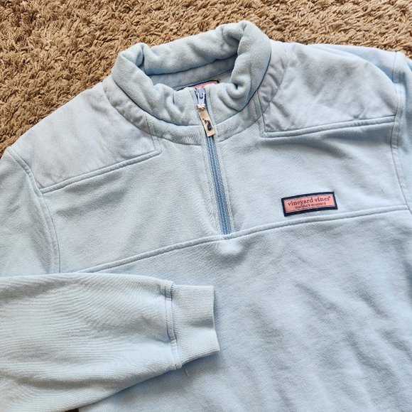 Vineyard Vines Pullover Sweater 1/4 Zip Baby Blue Men's S Small Fleece Cotton - Picture 1 of 10